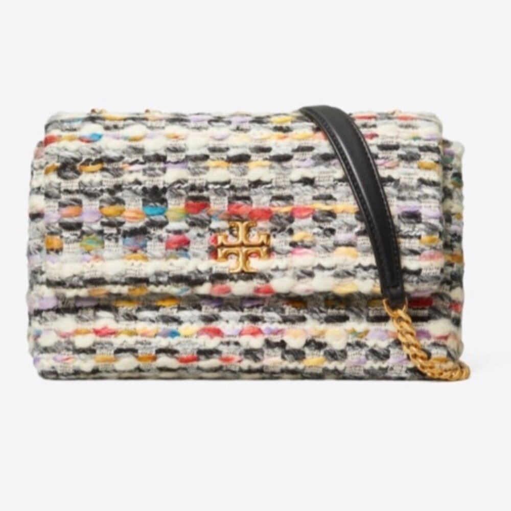 Tory Burch Kira Small Convertible Bag French Tweed Multi Gold Chain Crossbody